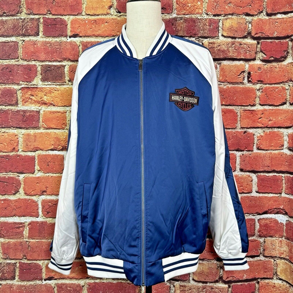 Harley Davidson Varsity Jacket‎ Men's XXL Moto Club Milwaukee Soft Shell Blue